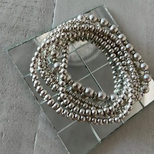 5 silver beaded bracelets size Large